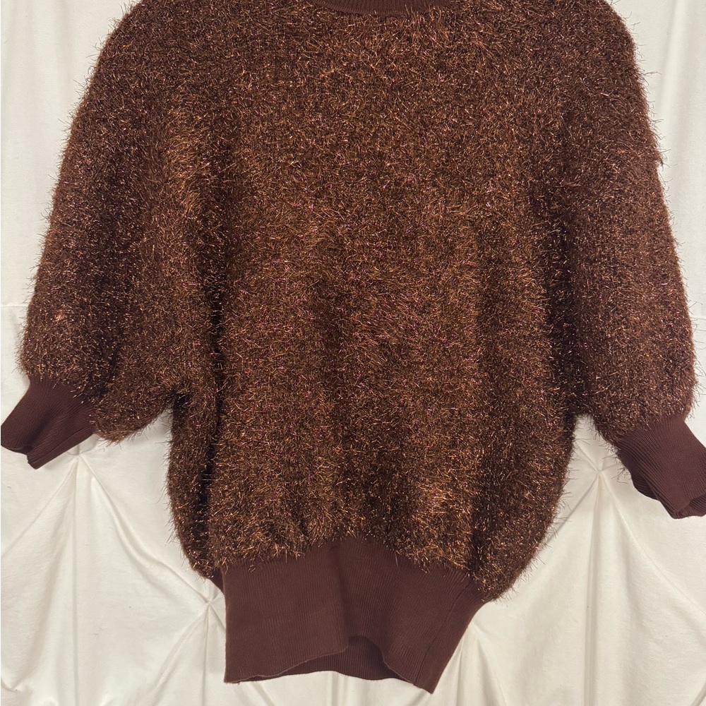 The Violetta Short-Sleeve Tinsel
Sweater by Maeve. Anthropologie. Brown. XS